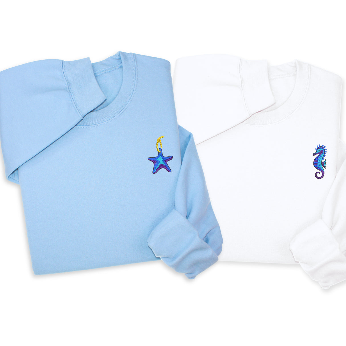 Ocean Life Embroidered Hoodie & Sweatshirt, Minimalist Marine Design, Coastal Aesthetic Pullover, Nautical Embroidery Unisex Gift