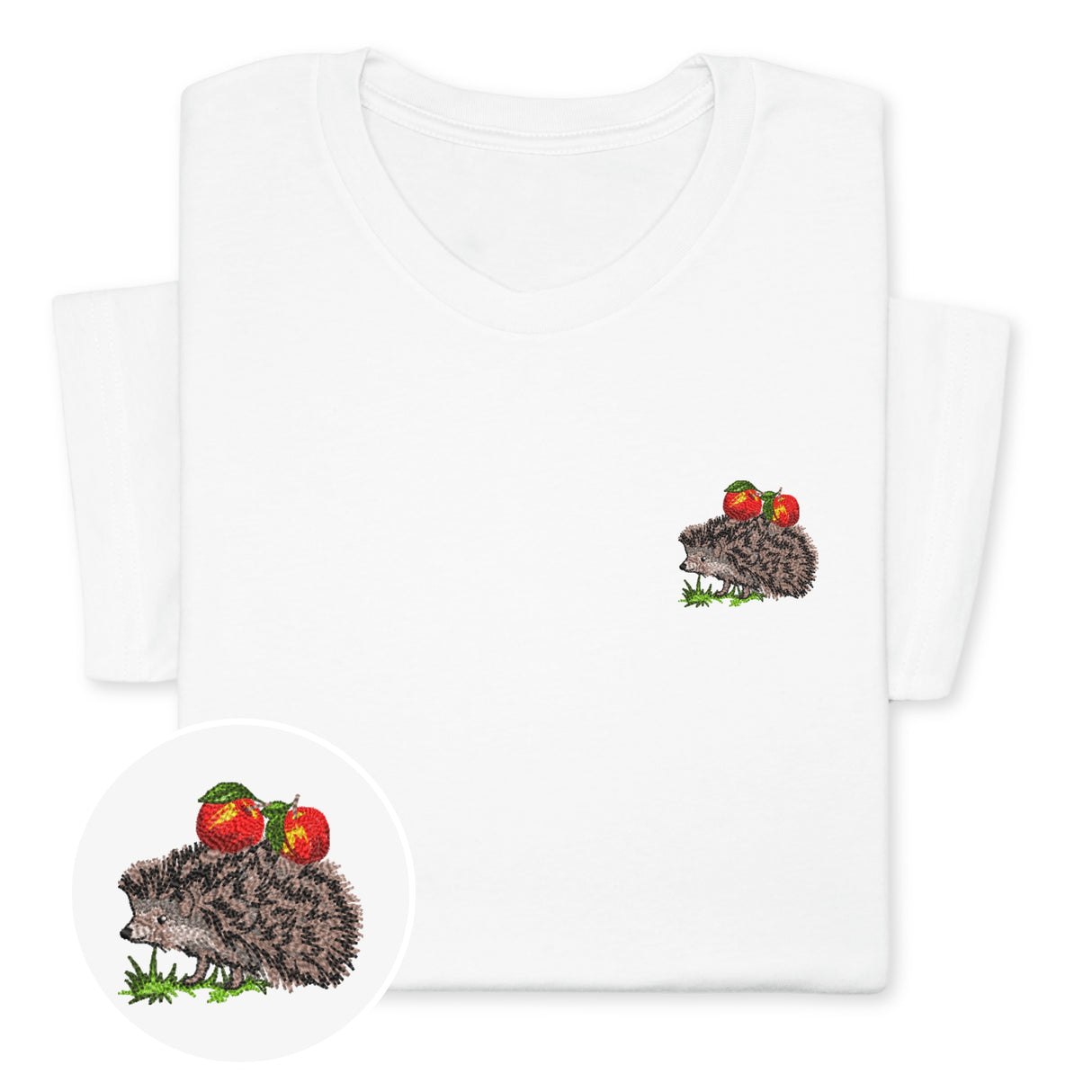 Embroidered Hedgehog T-Shirt  Cute Forest Animal Tee Gift Unisex