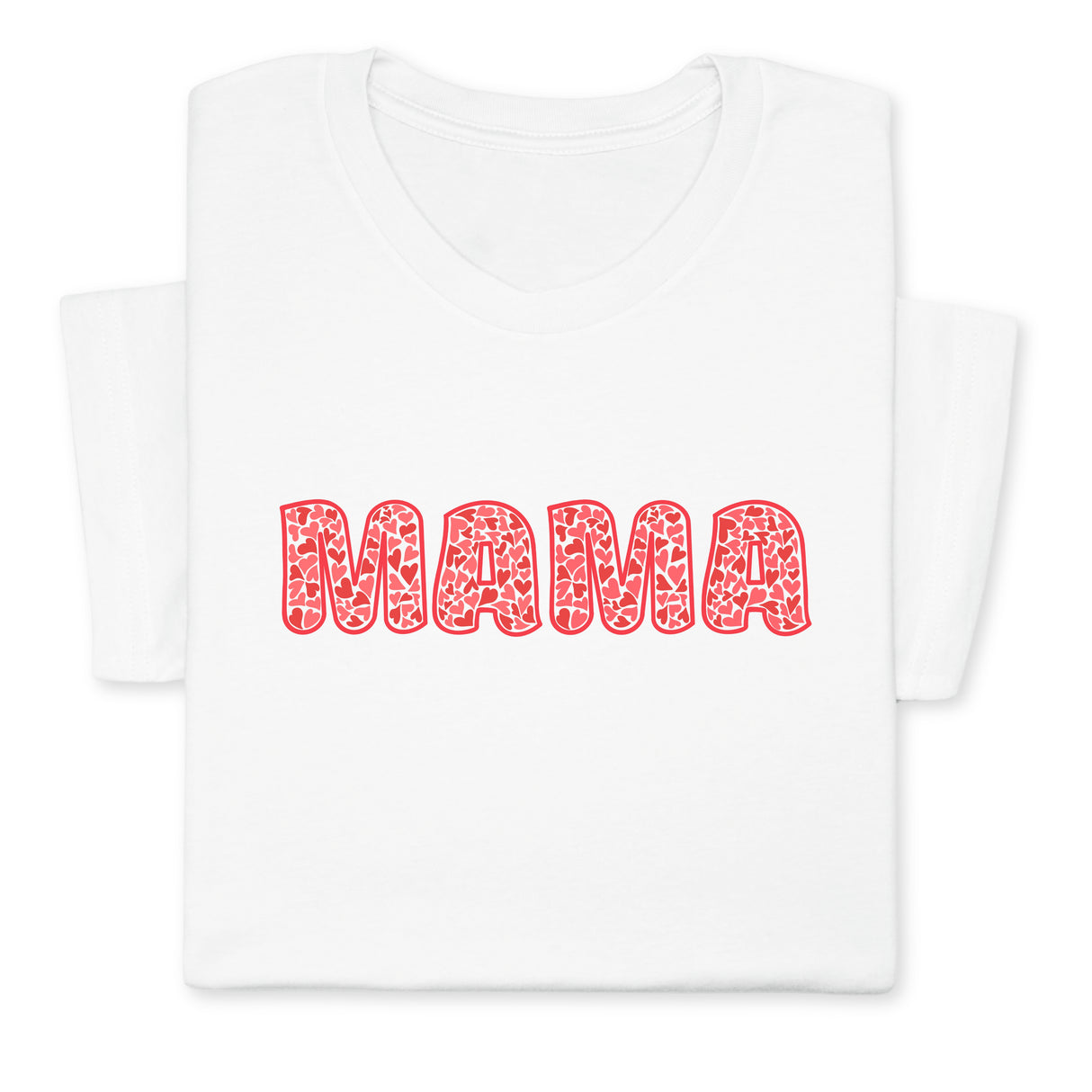 MAMA Print T-Shirt, Bold Red Heart Pattern Design, Cute Graphic Tee for Mom, Mother's Day Gift, Whimsical Mama Shirt for Her