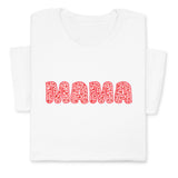 MAMA Print T-Shirt, Bold Red Heart Pattern Design, Cute Graphic Tee for Mom, Mother's Day Gift, Whimsical Mama Shirt for Her