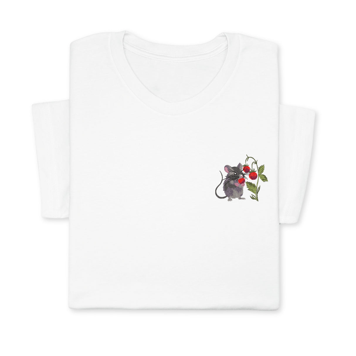 Mouse & Berry Embroidered T-Shirt, Cute Garden Animal Tee, Whimsical Nature Shirt, Funny Rodent Embroidery Gift for Her & Him