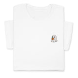 Halloween Ghost T-Shirt with Pumpkin, Cute Spooky Embroidered Tee for Fall & Halloween Season