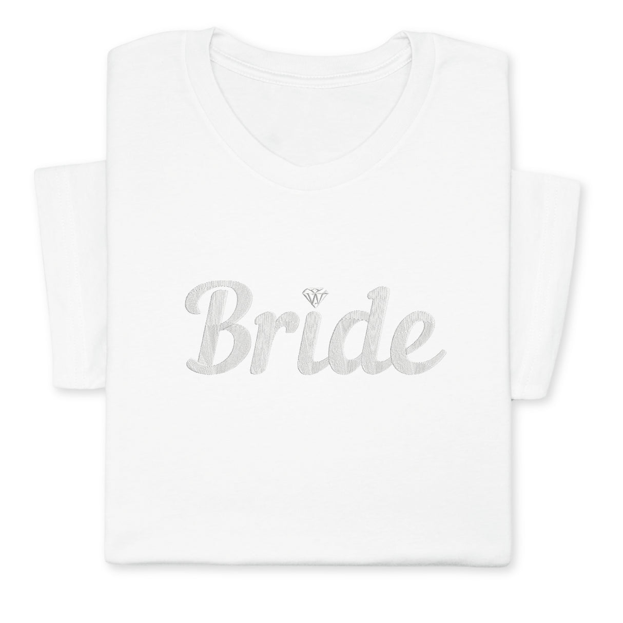 Bride T-Shirt with Silver Embroidery – Elegant Bridal Tee, Diamond Detail, Wedding Morning Shirt, Bachelorette Party Gift, Bride-to-Be Outfit