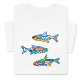 Colorful Fish Printed T-Shirt – Nautical Ocean Patchwork Tee, Sea Life Coastal Gift, Unique Marine-Inspired Beach Shirt, Unisex Summer Outfit