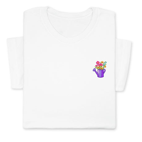Watering Can Embroidered T-Shirt with Colorful Flowers, Cottagecore Garden Shirt, Floral Gardener Gift Tee, Nature, Summer Outfit Idea