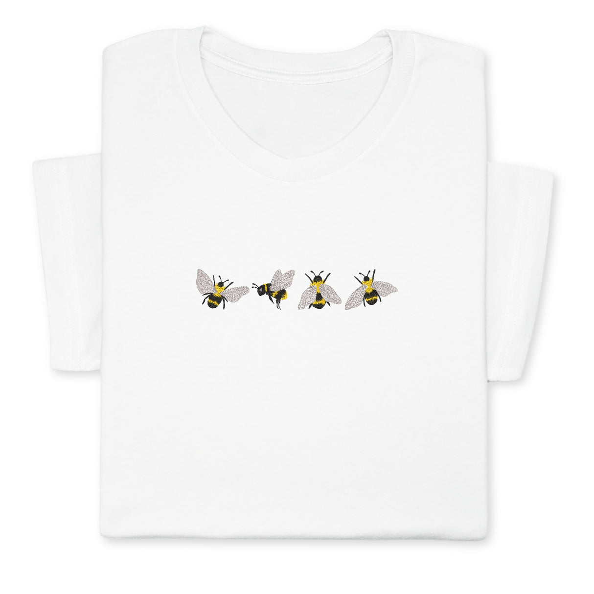 4 Bees Embroidered T-Shirt – Minimalist Insect Shirt, Cute Nature Tee, Bumblebee Lover Gift, Unisex Garden Shirt for Bee Fans & Nature Lovers