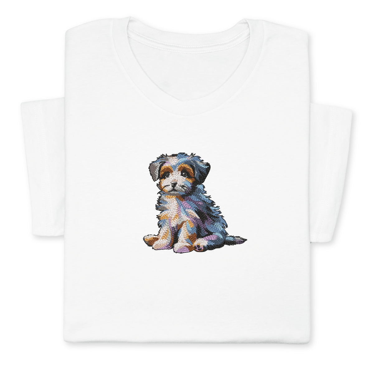 Cute Puppy Embroidered T-Shirt, Colorful Dog Lover Gift, Whimsical Pet Design Tee, Playful Animal Embroidery, Cozy Outfit for Dog