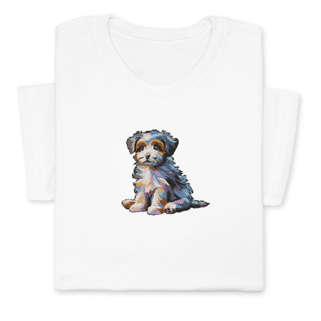 Cute Puppy Embroidered T-Shirt, Colorful Dog Lover Gift, Whimsical Pet Design Tee, Playful Animal Embroidery, Cozy Outfit for Dog