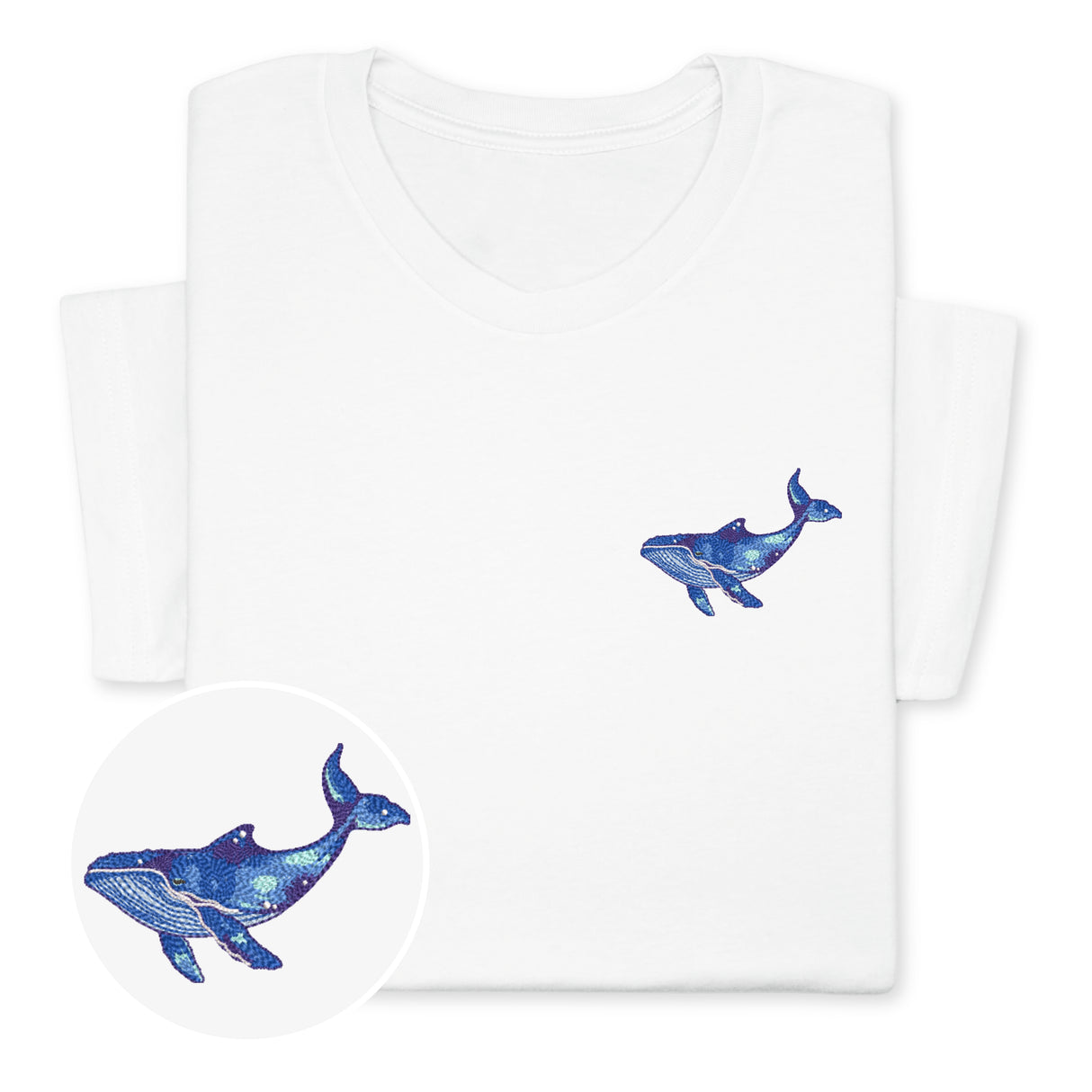 Blue Whale Embroidered Tee, Unisex Marine Life T-Shirt, Sea Life Whale T-Shirt, Ocean Gift for Sea Enthusiasts!