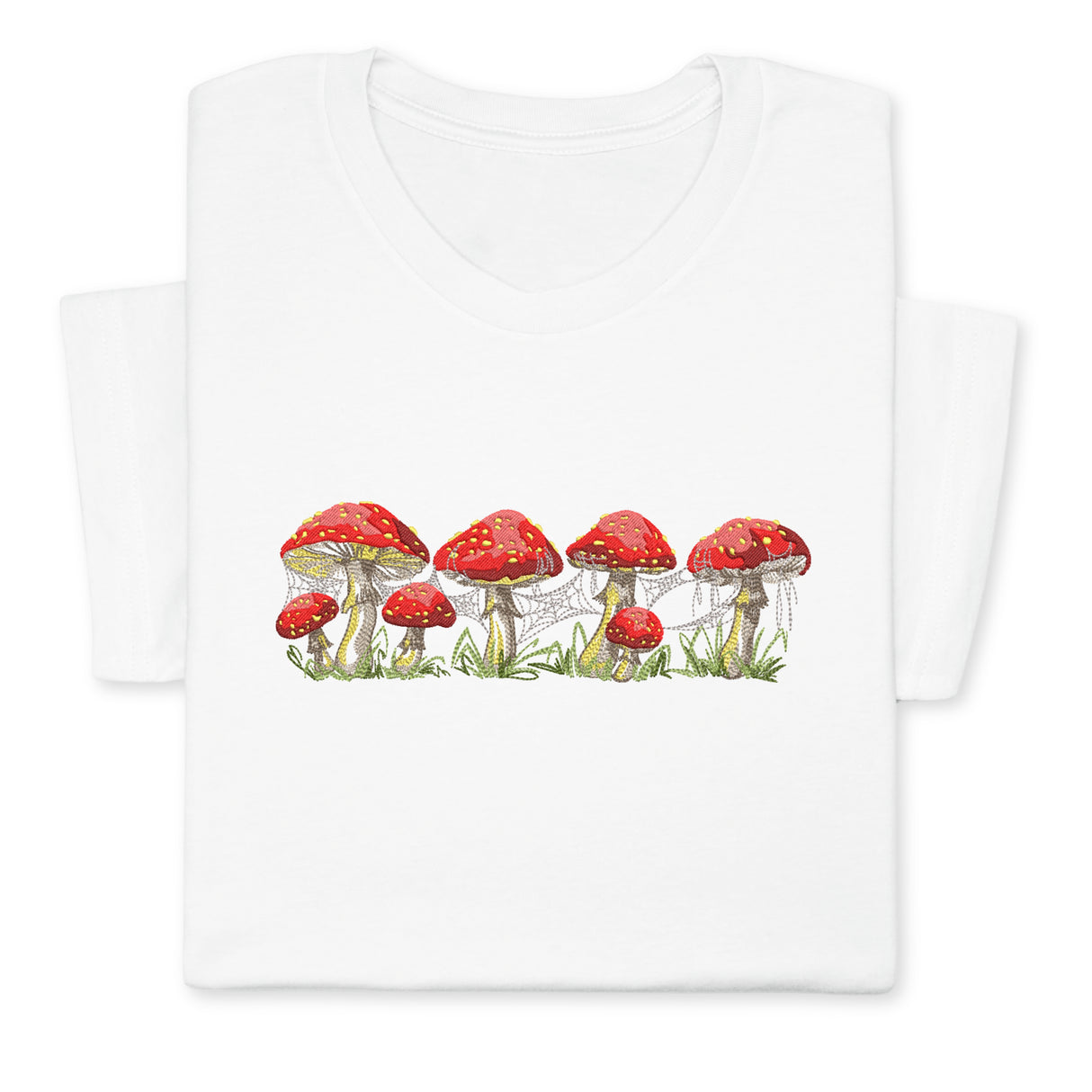 Red Mushrooms Embroidered T-Shirt, Whimsical Amanita Design, Unique Nature-Inspired Tee, Perfect Gift for Mushroom Lovers!