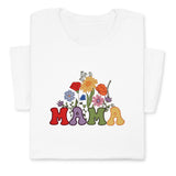 MAMA Floral Embroidered T-Shirt, Retro Flower Design Tee, Colorful Mother's Day Gift, Groovy Mom Shirt, Whimsical Botanical Aesthetic Outfit