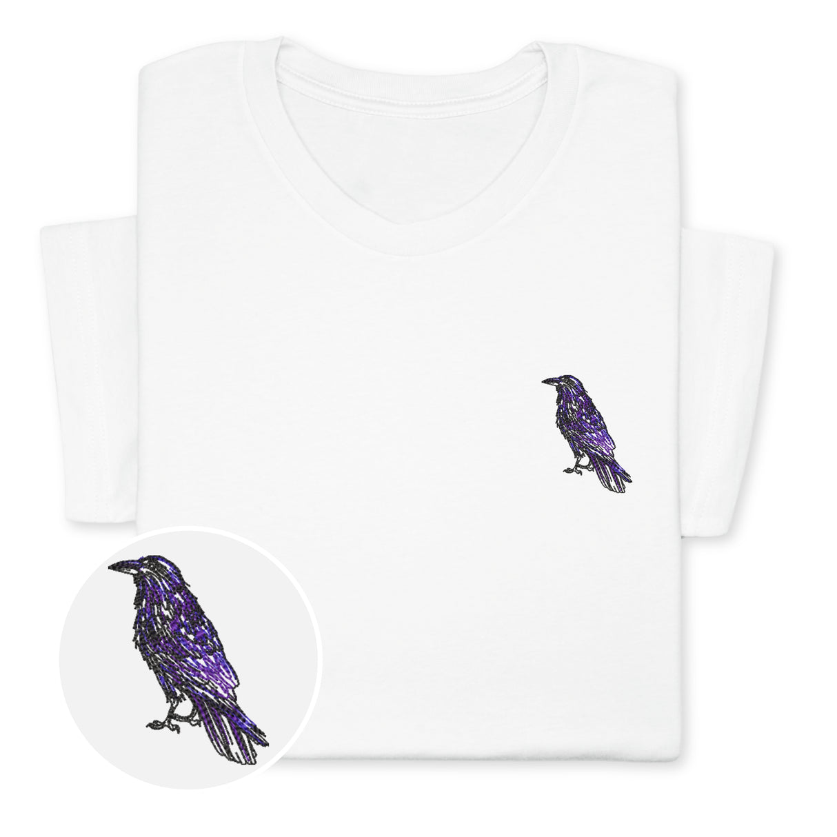 Raven Embroidered T-Shirt | Unisex Crewneck Tee | Nature-Inspired Bird Design | Unique Black Raven Gift for Bird Enthusiasts!