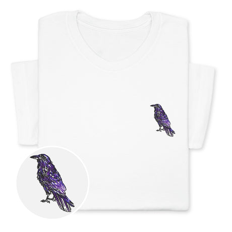 Raven Embroidered T-Shirt | Unisex Crewneck Tee | Nature-Inspired Bird Design | Unique Black Raven Gift for Bird Enthusiasts!
