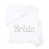 Bride Hoodie & Sweatshirt with Silver Thread Embroidery – Elegant Bridal Pullover, Diamond Detail, Bachelorette Gift, Wedding Morning Outfit